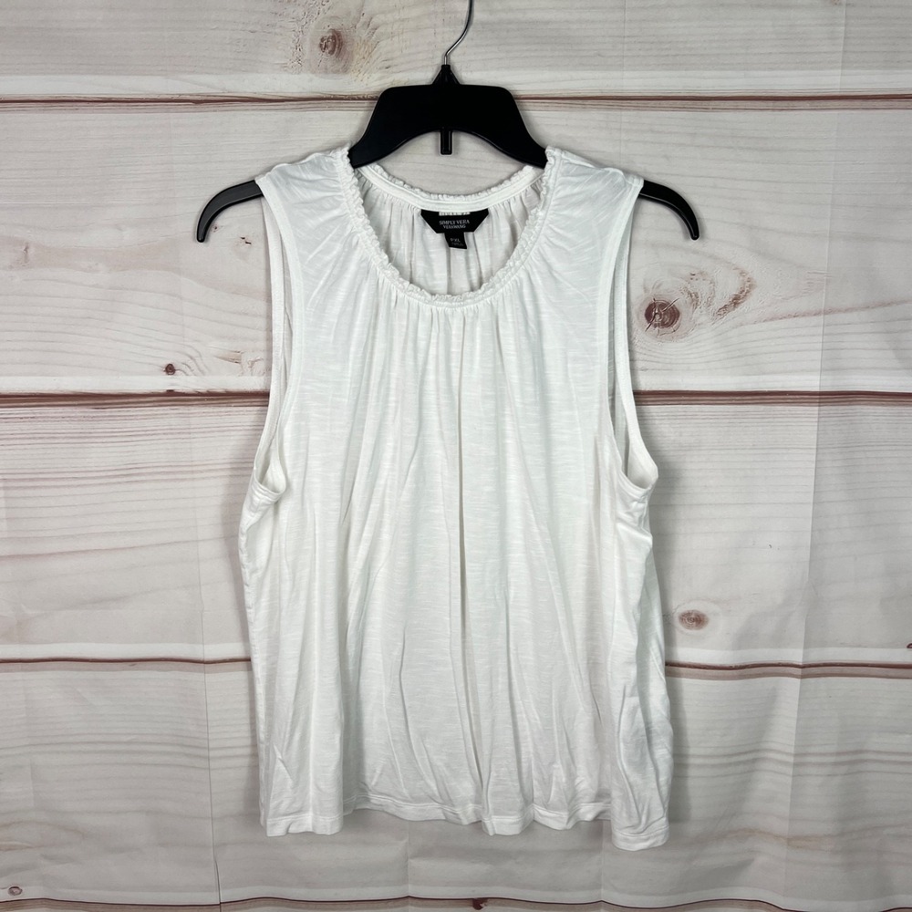Simply Vera Wang Top Womens PXL White Knit Tank Elastic Neck Sleeveless Stretch